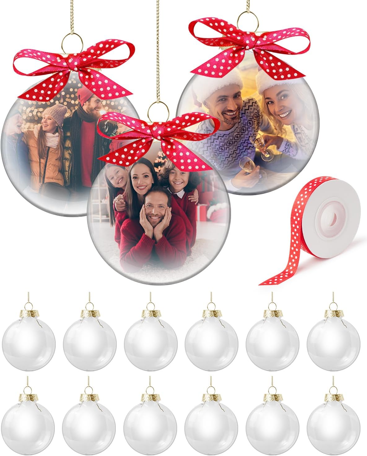 12 Pcs(3.15"/80mm) Clear Plastic Fillable Ball Ornament Set Christmas