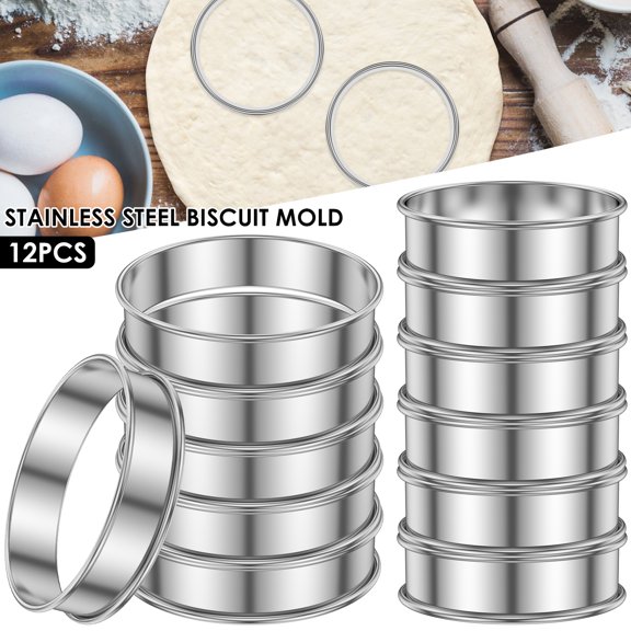 12 Pcs 3.15 inch English Muffin Rings Crumpet Rings Stainless Steel Double Rolled Tart Rings, Round Metal Cooking Pastry Ring Molds
