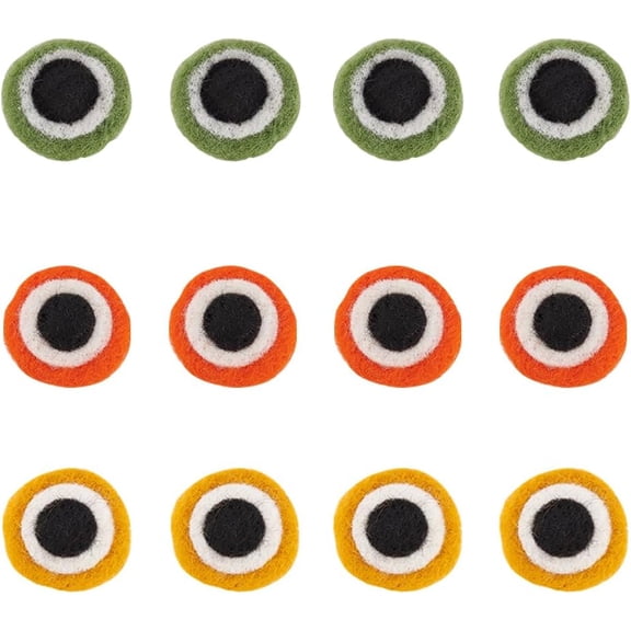 12 Pcs 3 Colors Wool Felt Craft Frog Eyes 1.6~1.7 inch Wool Felt Frogs Eyes Ornament Wool Needle Felting Frog Eyes Kits Supplies Cosplay Accessories for DIY Clothing Bags Hair Decor Colorful