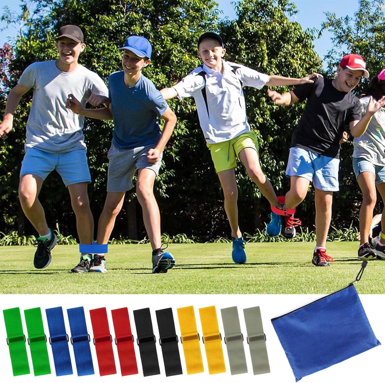 12 Pcs 3 Legged Race Bands Firm Elastic Tie Kids Outdoor Games Teamwork Birthday Party Game for Adults & family Field Day Carnival Theme Outside Yard -