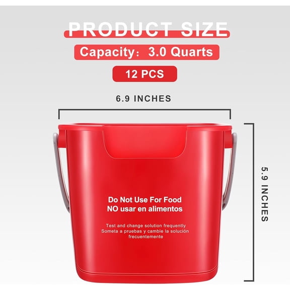 12 Pcs 3 Quart Cleaning Bucket Red Small Sanitizing Square Bucket for Home Office Commercial Use