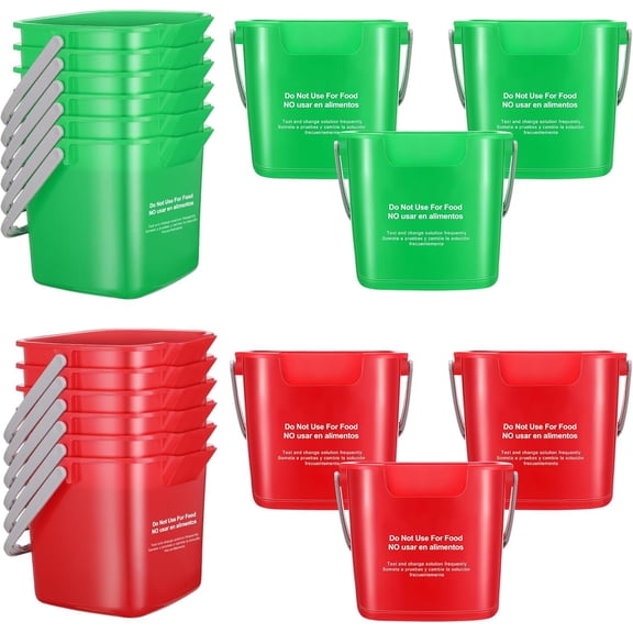12 Pcs 3 Quart Cleaning Bucket Small Sanitizing Square Bucket Detergent Pail for Home Office Commercial Restaurant Kitchen Bathroom School (Red Green)