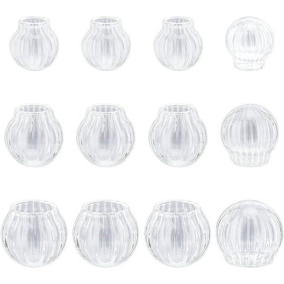 12 Pcs 3 Sizes Mini Empty Clear Glass Globe Pumpkin Transparent Glass Bottle Decorative Pumpkin Ornament for DIY Crafts Making Party Thanksgiving Inner Diameter 13/16/21.5 mm
