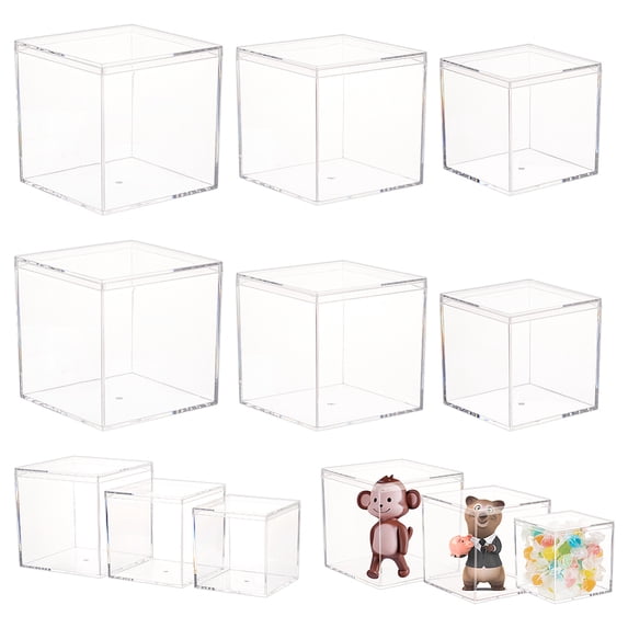 12 Pcs 3 Sizes Square Transparent Display Boxes Acrylic Display Case Small Acrylic Box with Lids Gifts Box Storage Display Box Organizer Clear