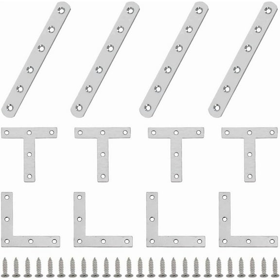 12 Pcs 3 Styles Stainless Steel Brackets L T I Shape Support Brace Metal Mending Plates with Screws for DIY Making