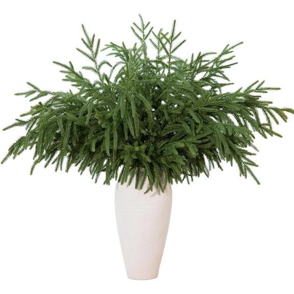 12 Pcs 30 Inch Artificial Norfolk Pine Stems Faux Christmas Greenery Pine Branches Realistic Fake Evergreen Cedar Pine Picks Winter Greens for Vase DIY Garland Wreath Holiday Home Decor