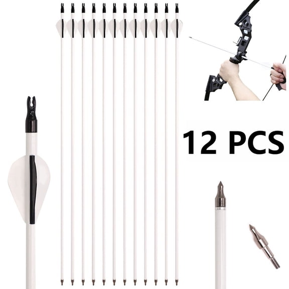 12 Pcs 30 Inch Pure White Carbon Huting Arrows, Shafts OD 7.8mm, Fit Recurve Bow and compound Bow, for Hunting Shooting Practice