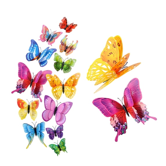 12 Pcs 3D Butterfly Wall Decals Multicolor 4 Sizes Removable Self-Adhesive Stickers for Bedroom Kitchen Home Decor