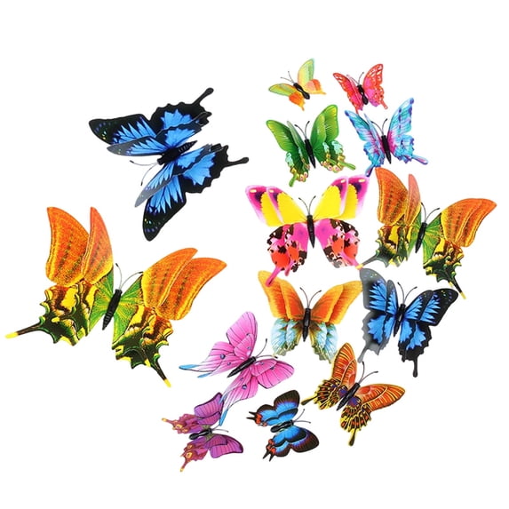 12 Pcs 3D Butterfly Wall Decals Rainbow Mixed 4 Sizes Removable Self-Adhesive Stickers for Home Room Decor