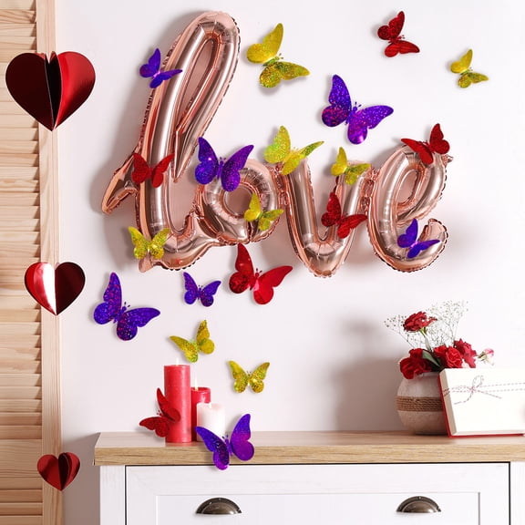 12 Pcs 3D Butterfly Wall Decor Stickers - Butterfly Party Birthday Decor Butterfly Cake Toppers, Butterfly Bedroom Bathroom Wall Decor Valentines Day Wedding Butterfly Balloon Decor