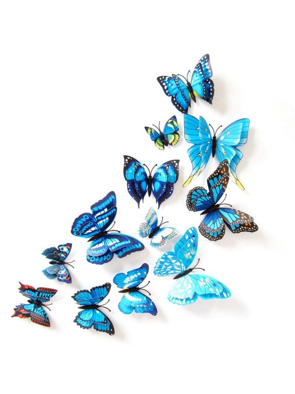 12 Pcs 3D Butterfly Wall Stickers Crafts Butterflies DIY Art Decor Home Room Decorations, Home Refrigerator Tile Decor Removable Waterproof Self-Adhesive