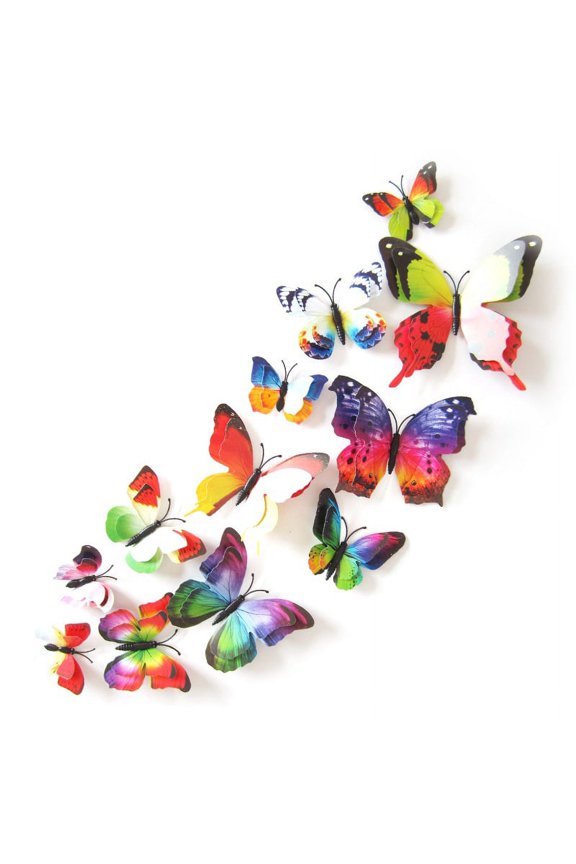 12 Pcs 3D Butterfly Wall Stickers Crafts Butterflies DIY Art Decor Home Room Decorations, Home Refrigerator Tile Decor Removable Waterproof Self-Adhesive