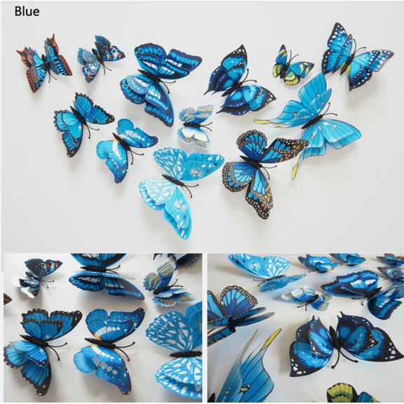 12 Pcs 3D Double-Layer Butterfly Wall Decor Set - Vibrant Blue & Purple Aesthetic Ornaments  for Living Room, Bedroom, Office Decor