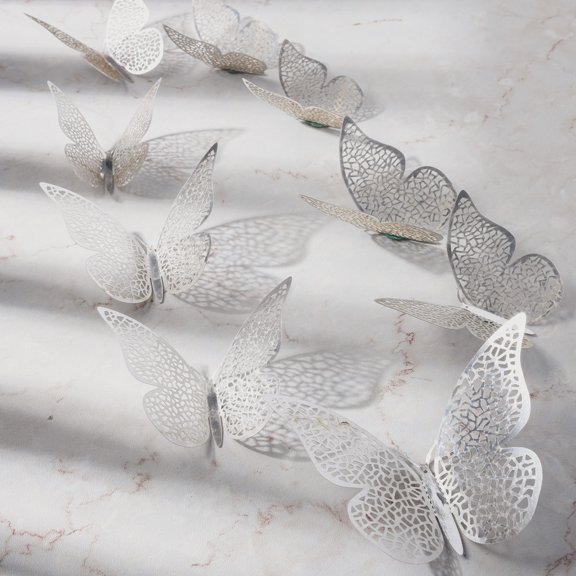 12 Pcs 3D Hollow Butterfly Wall Stickers - Gold Thick Paper Card, 3 Sizes With Dotted Glue - For Home Wall, Door, Closet, , Metal, Tile,
