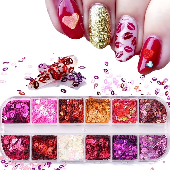 12 Pcs 3D Sparkly Lips Nail Charms Glamorous Lip Shaped Decorations