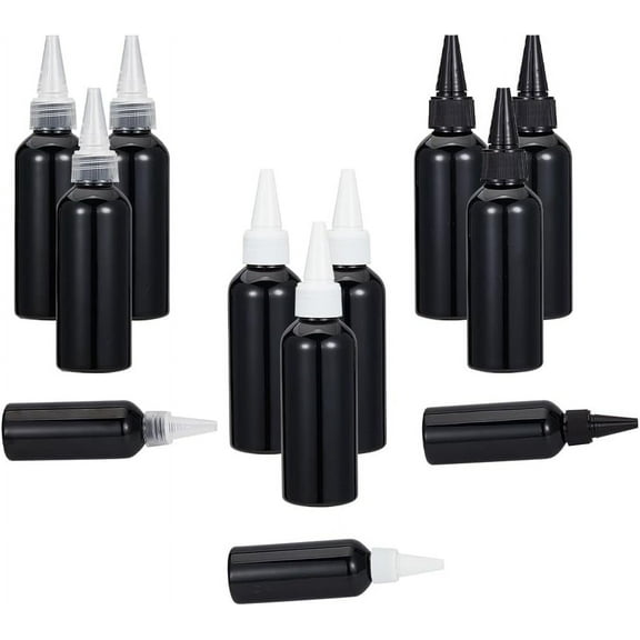 12 Pcs 3oz Cosmo Round Bottles 3 Colors Dispenser Bottles Plastic Empty Refillable Cylinder Bottles with Squeeze Top