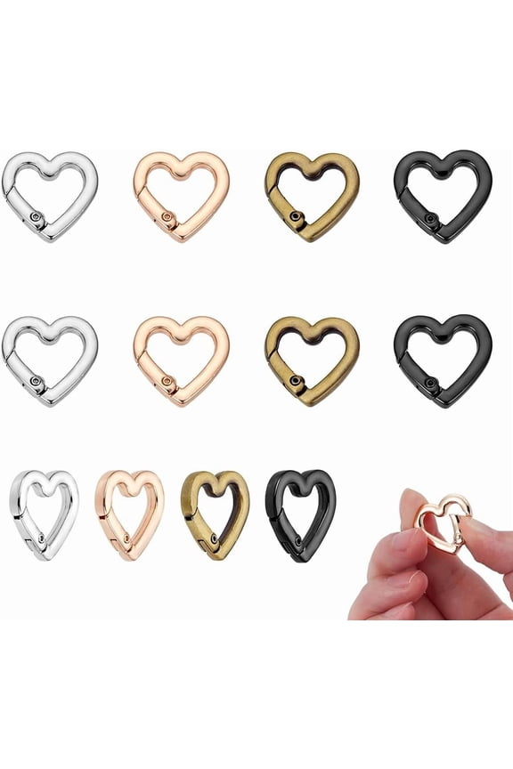 12 Pcs 4 Colors Heart Keychain Clip Metal Spring Gate Rings Heart Snap Clasp Hook Ring Clip Trigger DIY for Backpacks Small Carabiner Clip 0.85x0.83x0.17inches