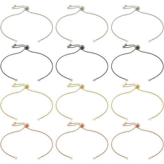 12 Pcs 4 Colors Slider Chain Bracelets 23cm Long Adjustable Slider Brass Bracelets Extender Chains with Ball Ends for Jewellery Making DIY Findings