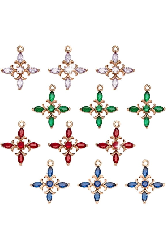 12 Pcs 4 Colors Zircon Gothic Charms Brass Micro Pave Cubic Zirconia Pendants