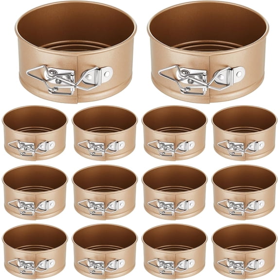 12 Pcs 4 Inch Springform Pan for Baking Mini Cheesecake Pans with Removable Bottom Nonstick Leakproof Round Cake Mold Spring Form Molds for Mini Cheesecake Pizza and Quiches (Gold)