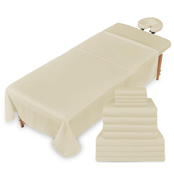 12 Pcs 4 Sets Premium Microfiber Massage Table Sheet Set, Include Massage Table Cover, Massage Fitted Sheet, Massage Rest for Beauty Salon Spa Hair Salon (Natural)