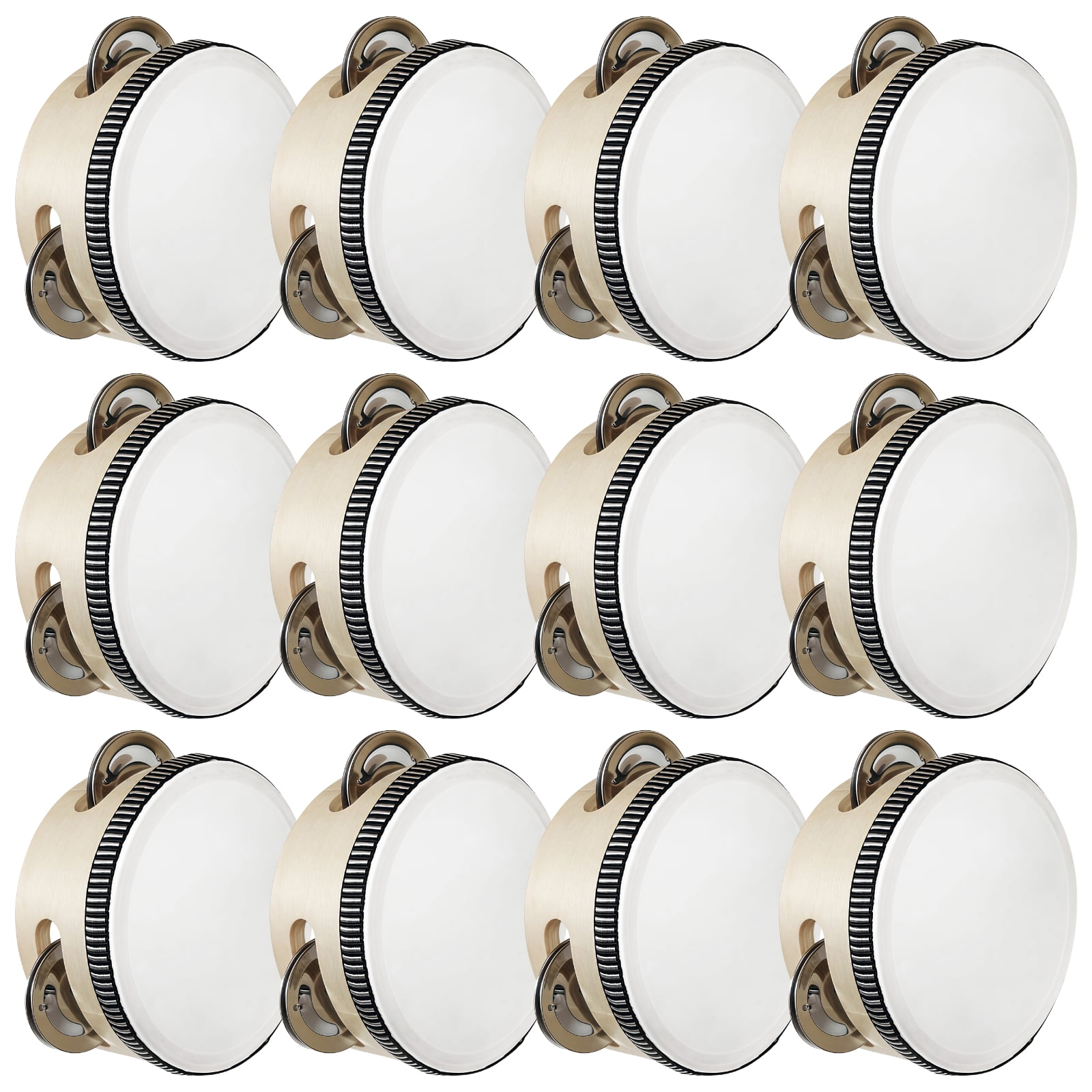 12 Pcs 4-inch Wooden Tambourine, Single Row Handheld Percussion Instrument with Polyester and Sheepskin Drumhead, Perfect for Dance Classes, Weddings, and Parties