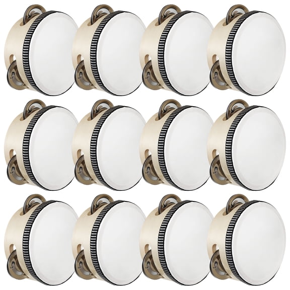 12 Pcs 4-inch Wooden Tambourine, Single Row Handheld Percussion Instrument with Polyester and Sheepskin Drumhead, Perfect for Dance Classes, Weddings, and Parties