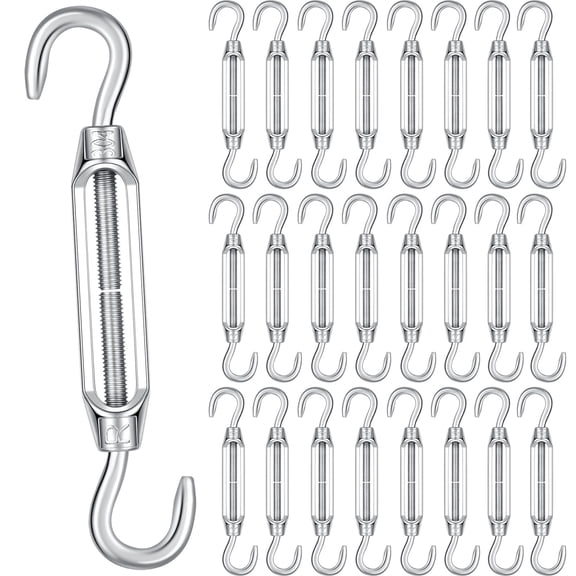 12 Pcs 4 mm Turnbuckles Hook and Hook Turnbuckle for Cable Wire Rope Tension, 304 Stainless Steel Turnbuckle for DIY String Light Picture Hanging, Garden Wire, Fence Gate Wire, Tent Rope
