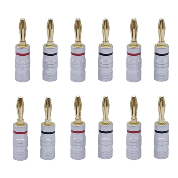 12 Pcs 4mm Audio Jack Connector Banana Plugs Audio Jack Connector, 24K Gold Dual Screw Lock Speaker Connector