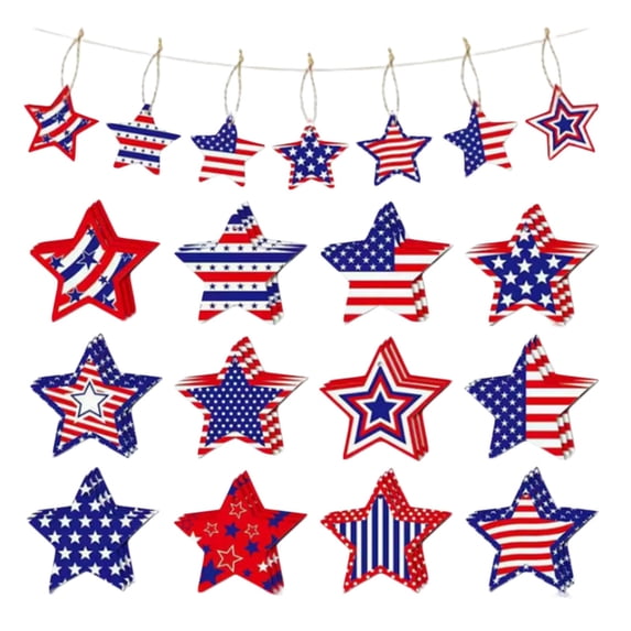 12 Pcs 4th of July Ornaments for Tree & Garden Patriotic Wooden Ornaments 250th Anniversary Memorial Day Red White Blue Tree Decorations American Flag Star Hanging Sign Independence Day Decor