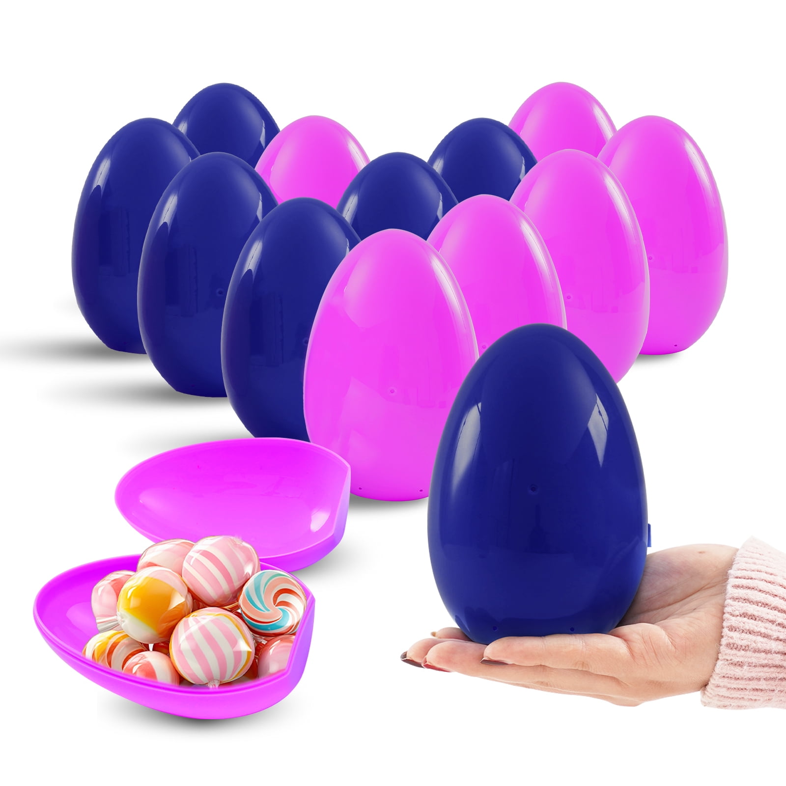 12 Pcs 5.12" Plastic Easter Eggs, Empty Eggs for Filling Treats Easter Party Favor Hunt Basket Stuffers Fillers Classroom Prize Supplies Toy
