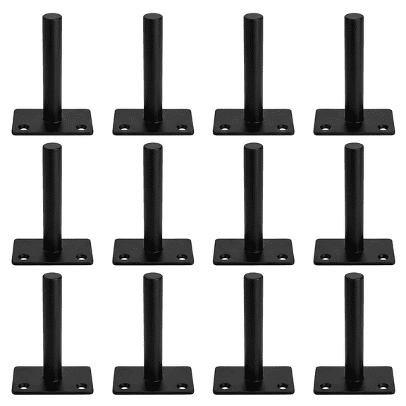 12 Pcs 5 Inch Black Solid Steel Floating Shelf Bracket, Hidden Blind Shelf Supports for Floating Wood Shelves, Concealed Bracket with Screws and Wall Plugs Included
