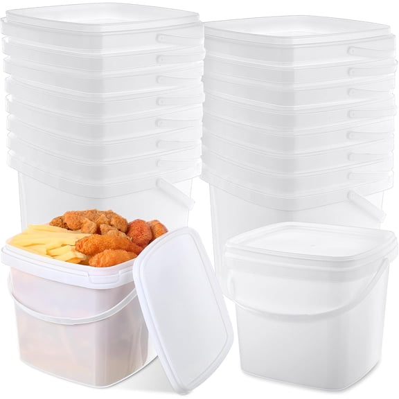 12 Pcs 5 Qt 169 Oz 5 L Reusable Square Plastic Food Containers with Lids and Handle Freezer Microwave and Dishwasher Safe