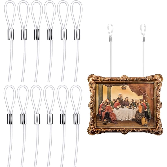 12 Pcs 59" Length Picture Rail Hanging Cord 66 Lb/ 30 kg Load Capacity Clear Nylon Picture Wire Invisible Nylon Cord Cable with Loop for Hanging, Frame Display Supply