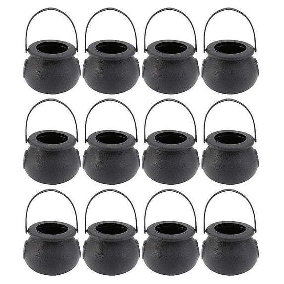 12 Pcs 5x7cm Candy Jars Kettles Witch Cauldron Handheld Candy Bucket For Halloween Party Hanging Props (black)