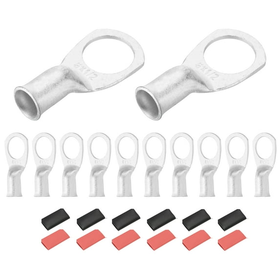 12 Pcs 6 AWG - 5/16" Tinned Copper Cable Lugs, Battery Cable End with 12pcs Heat Shrink