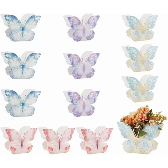 12 Pcs 6 Colors Butterfly Centerpieces Butterfly Paper Gift Boxes Butterfly Themed Table Toppers Party Favor Decorations with 20 Pcs Stickers for Birthday Wedding Party Festival Multi-color