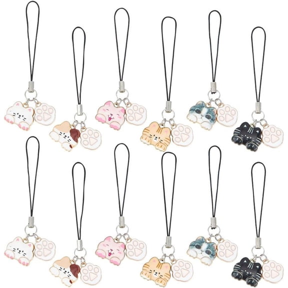 12 Pcs 6 Colors Cat Paw Phone Charms Alloy Enamel Phone Case Accessories Gold