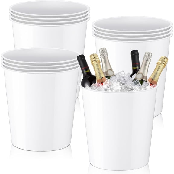 12 Pcs 6 Liter Large Plastic Ice Bucket for Parties Large White Wine Bucket Bulk Portable Ice Rack Disposable Wine Cooler for Champagne Soda Beer Summer Party Wedding Picnic Supplies