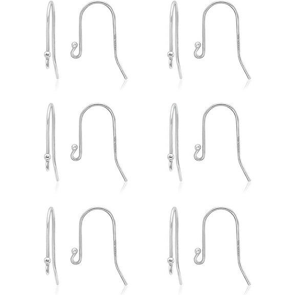 12 Pcs/ 6 Pairs 925 Sterling Silver Ear Wires Ball End French Earring Hooks for Drop Dangle Earring Findings DIY Jewelry Making, 20x15mm