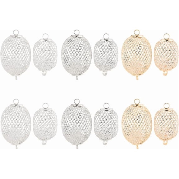 12 Pcs 6 Styles Cage Pendants Mixed Color Iron Oval Cage Pendant Lantern Connector Charms Hollow Filigree Link Charms DIY for Jewelry Making Home Decoration