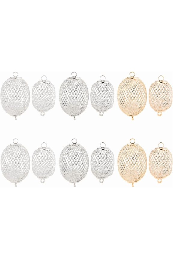 12 Pcs 6 Styles Cage Pendants Mixed Color Iron Oval Cage Pendant Lantern Connector Charms Hollow Filigree Link Charms DIY for Jewelry Making Home Decoration