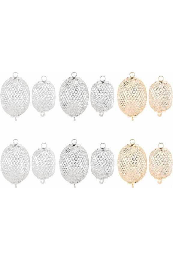 12 Pcs 6 Styles Cage Pendants Mixed Color Iron Oval Cage Pendant Lantern Connector Charms Hollow Filigree Link Charms For Jewelry Making Home Decoration Mixed Color