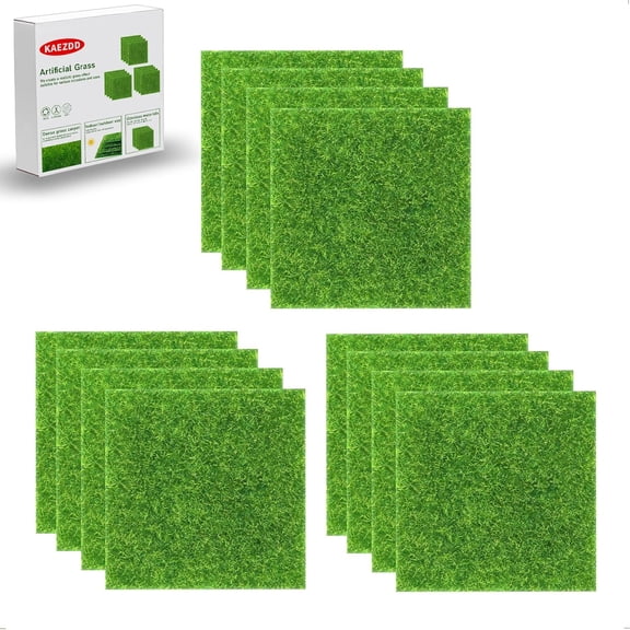 12 Pcs 6 X 6 Inch Fake Grass Decor for Crafts, Artificial Grass for Miniature Ornament Projects, Model Turf Grass for DIY Fairy Garden Accessories and Decor Kit