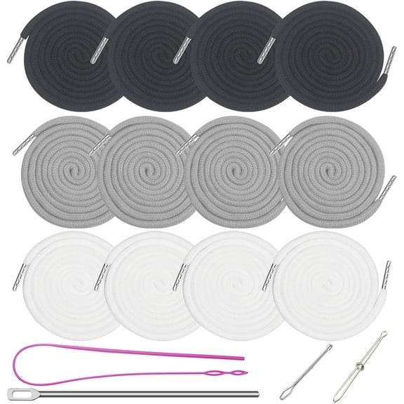 12 Pcs 66 Inches XL Lengthened Drawstring Cords Replacement Drawstrings with 4 Pcs Easy Threaders for Sweatpants Shorts Pants Jackets Coats