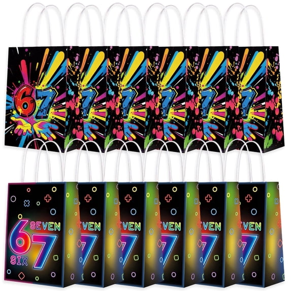 12 Pcs 67 Black Neon Graffiti Party Favor Bags - Meme Theme Goodie Bags Party Supplies, Trendy Neon Gift Bags