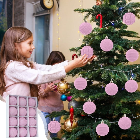 12 Pcs 6cm Flocking Christmas Ball Set in Box, Painted Velvet Baubles with Soft Finish for Tree and Holiday Displays