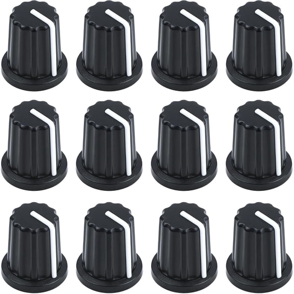 12 Pcs 6mm D Type Potentiometer Control Knobs - Black Plastic Rotary Knobs for Potentiometers & Encoders, Plastic Volume Audio Mixer Bass Tone Rotary Knob, DJ Controller Console Control Knob
