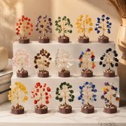 12 Pcs 7 Chakra Tree of Life Decor, Handmade Mini Meditation Trees with Natural Stone Accents, Spiritual Tabletop Decor for Home, Office and Gift Giving