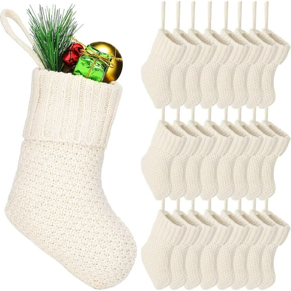 12 Pcs 7 Inch Knit Christmas Stockings Christmas Mini Stockings Rustic Stocking Decorations Knit Farmhouse Cable Knit Xmas Stocking Hanging Christmas Tree Ornament